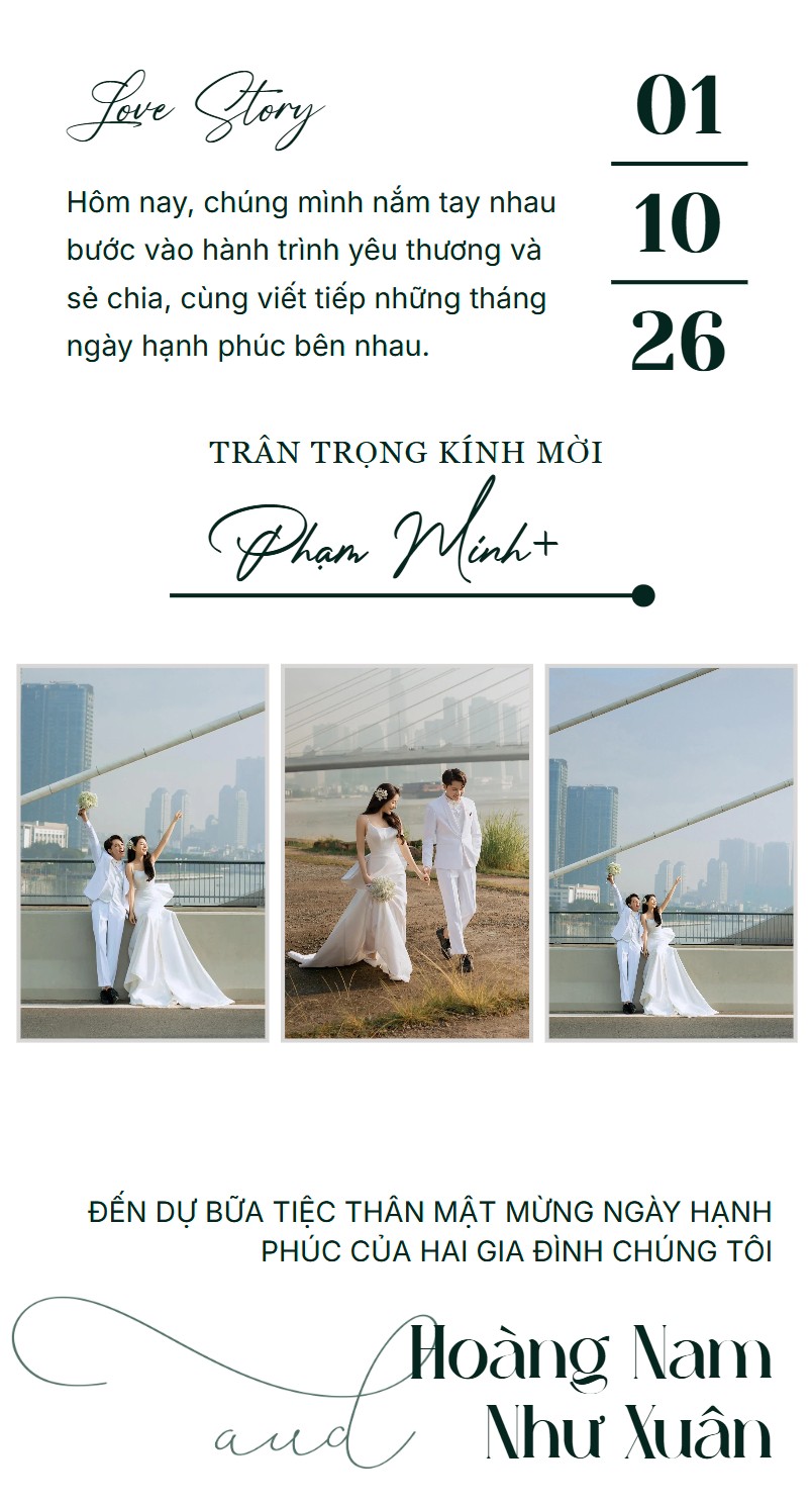 Thiệp cưới mở bằng đường dẫn riêng hiển thị tên khách Phạm Minh